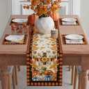 2 x XCHI Fall Cross Pumpkin Maple Leaves Plaid Table Runner Table Decoration for Kitchen Dining Dinner Thanksgiving Autumn Home Decor 13x48 Inch (Orange and Black)