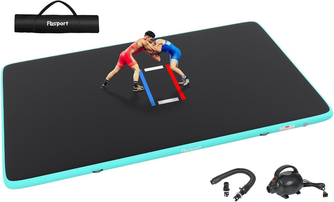 FBSPORT Inflatable Wrestling Mat 13ft /10ft /5ft, Outdoor and Indoor PVC Jiu Jitsu Mats, Gymnastics Training Mat Foldable for BJJ, MMA, Martial Art, Boxing, Grappling and Judo (Black Teal)