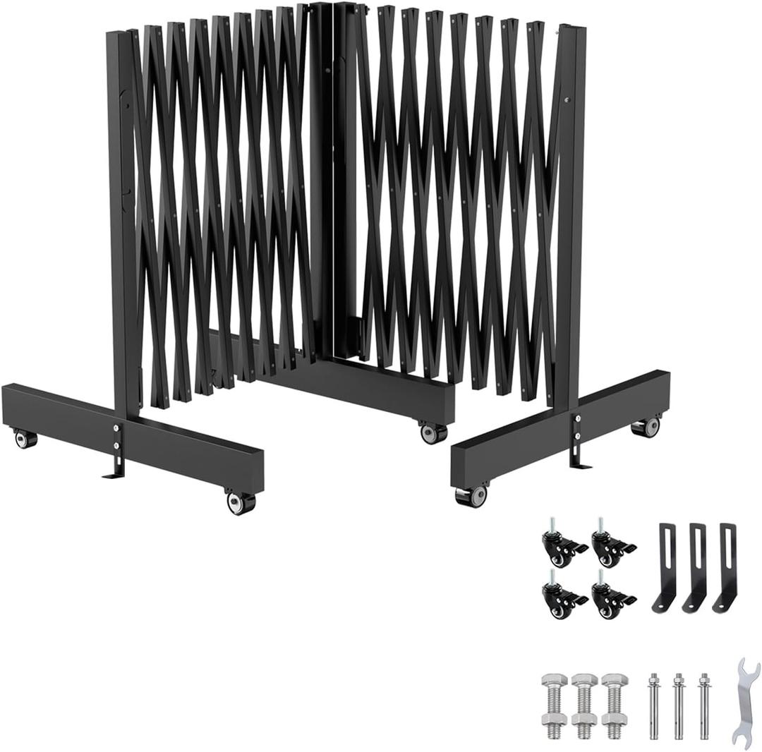 16 FT Industrial Metal Expandable BarricadeRetractable Traffic Fence with Casters, Folding Security GatePortable Barricade Gate for Construction Area, Traffic Control, Cordon(Black