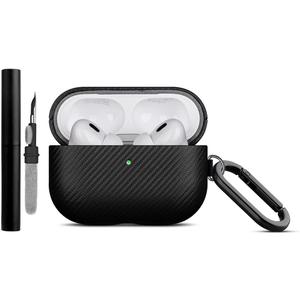 LOPIE Designed for AirPods Pro 3rd Generation Case Cover (Not for 2nd Gen), Carbon Fiber Texture Vegan Leather Case with Keychain & Cleaner Kit, Handmade Protective Hard Cover for AirPods Pro 3, Black