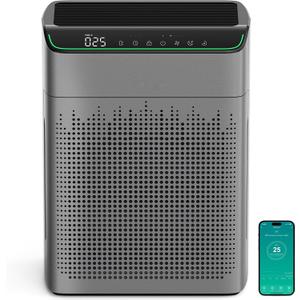 MERONTE Air Purifiers for Home Large Room Up to 1690 ft with PM 2.5 Air Quality Monitor, Wi-Fi and Alexa compatible, HEPA Filter Double-sided Air Inlet for Smoke and Odor, 1 Pack+2 Pack Filters Grey