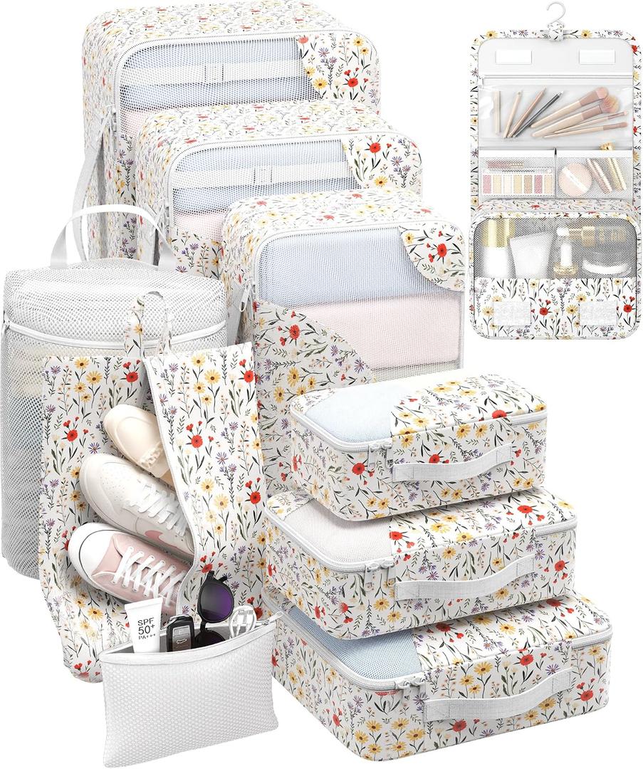 10 Set Packing Cubes for Travel, Gifts for Women Mom,Anti-Tearing Suitcase Organizer for Luggage Carts with Shoe & Hanging Toiletry Bag,OlarHike Vacation Essentials & Accessories for Cruise Ship