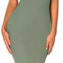 Women's Summer Dresses Button Front Ribbed Bodycon Tank Dress Square Neck Sleeveless Casual Midi Dress Green (Green, M)