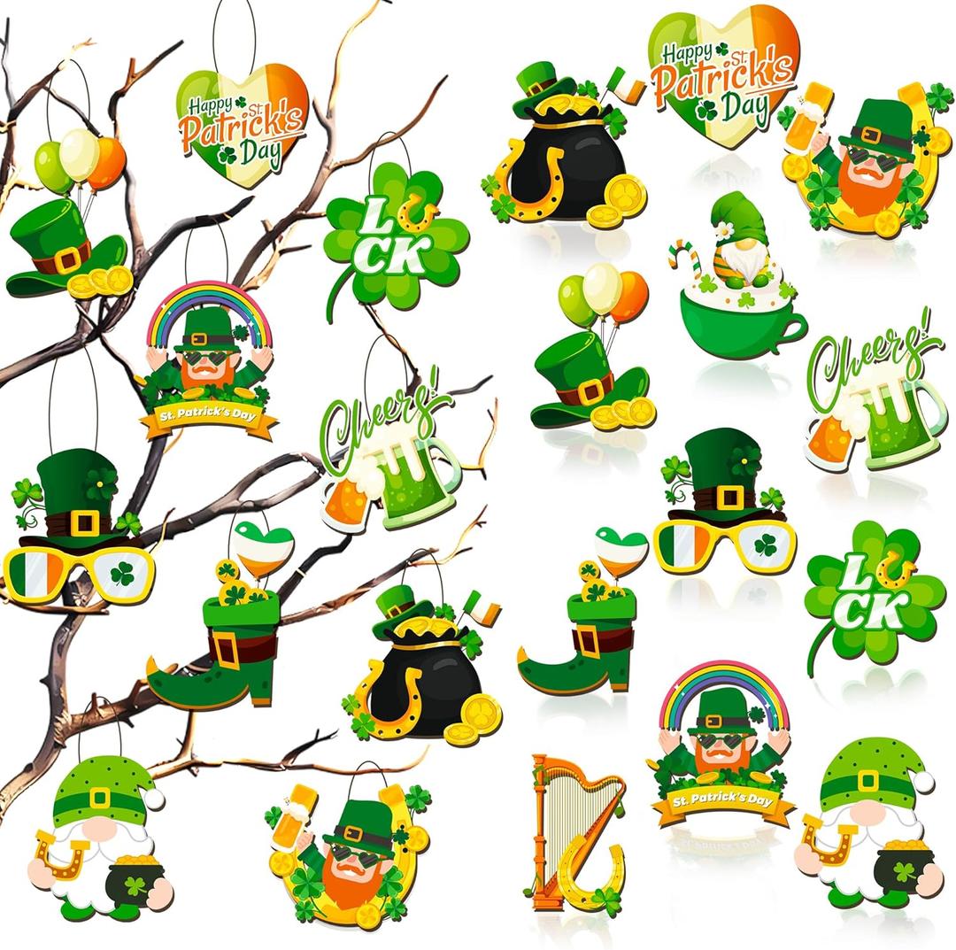 St. Patrick's Day Ornaments Decoration, 36pcs St. Patrick's Day Tree Decorations Wooden Irish Saint Patricks Day Hanging Ornament for St Patricks Day Decorations Accessories
