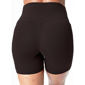 Tummy Control Biker Shorts with Pockets for Women,V Back,No Front Seam,Hidden Scrunch 6 Inch Plus Size (X-Large, Black)