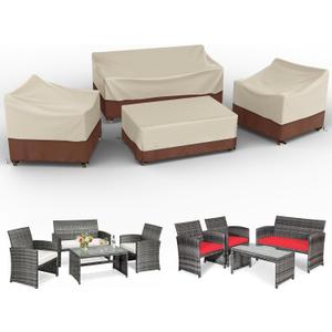 Gasadar Patio Furniture Cover , Outdoor Furniture Covers Waterproof for Patio Loveseat, Chair and Coffee Table, Beige & Brown