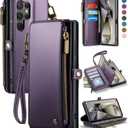 Defencase Compatible with Samsung Galaxy S23 Ultra Case Wallet with RFID Blocking Card Holder for Women Men, PU Leather Magnetic Snap Flip Zipper Strap Phone Case Fit for Galaxy S23 Ultra 5G, Purple