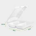 Freshware Clamshell Food Containers with Lids [8x8"] 3-Compartment 100-Pack, Disposable To Go Containers, Biodegradable Sugarcane To Go Boxes - Paper Container - Microwave & Freezer Safe, Stackable