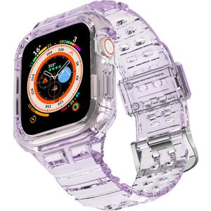 CRIS-BAND Bumper Bands Compatible with Apple Watch Band 45mm 44mm 42mm 41mm 40mm 38mm for Women Men, Water Shock-Proof Strap for iWatch Apple Watch Band with Case for Series 9 8 7 6 SE 5 4 3 2 1 (Jelly-Purple)