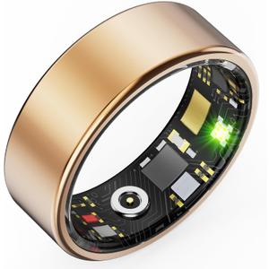 HitTopss Smart Ring, Fitness Tracking Smart Ring with Calories/Heart Rate/Blood Oxygen/Sleep Monitoring, IP68 Waterproof, No APP Subscription, Compatible with iOS/Android (Gold,10#)