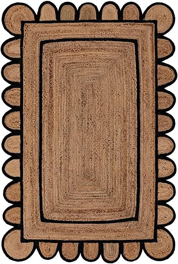 SVI Rug Scallop Pattern Jute Bohemian Area Rug (Black, 2'x6')