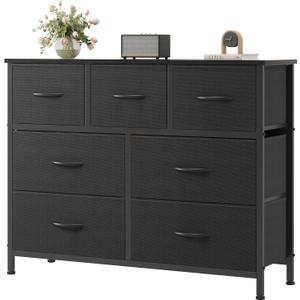 OLIXIS Dresser for Bedroom with 7 Fabric Drawers Storage Organizer Closet Chest Clothes Cabinet Vertical Dresser for Living Room Entryway Hallway,Black, 11.8"D x 39.4"W x 30"H