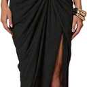 Floerns Women's Elegant Long Dress Asymmetrical Off Shoulder Ruched Slit Bodycon Cocktail Dresses (Large, Black)