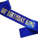 80th Birthday King Sash for Men, Royal Blue Birthday Sash for 80th Bday Party Supplies, Gifts for Men Bday Party Favors