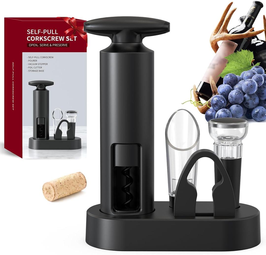 CIRCLE JOY 4-in-1 Wine Bottle Opener Set With Foil Cutter, Wine Pourer, Vacuum Stopper and Storage Base, Corkscrew Cork Remove Bartenders, Restaurants & Home, Ideal Gift
