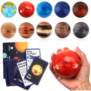 Mini Foam Plants Balls Toy, 10 PCS Solar System Stress Balls for Kids Adults, Squeeze Global for Stress Relief, Science Kit Gift for Early Learning, Classroom Prize for Boys Girls (with Flash Cards)