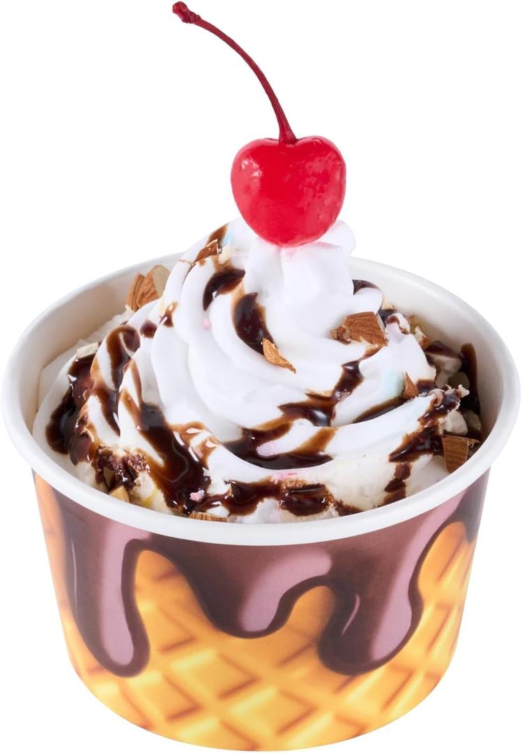 Restaurantware Ice Cream Cups 50 Pack of 8 oz Leak-Resistant Disposable Dessert Bowl Frozen Yogurt Cup Round Paper Container For Cold And Hot Desserts