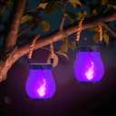 Hompavo Gen2 Solar Lanterns Outdoor Waterproof with Realistic Flickering Flame, Dual Charging (USB/Solar) & 2 Modes - Decorative Hanging/Table Lights for Patio Garden Porch Halloween Decor, 2/Purple