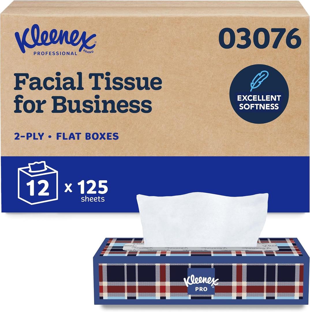 Kleenex Professional Facial Tissue, Bulk, 12 Boxes x 125 Tissues (03076)