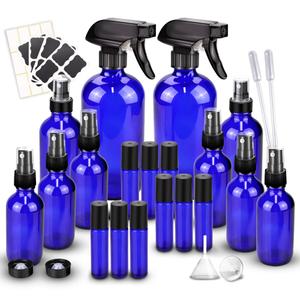 Loretoy Glass Spray Bottle Kit10 (216 oz, 24 oz, 62 oz), 910 ml Roller Bottles, Anti UV, Multi Size and Versatile, Suitable for Aromatherapy, Facial Moisturizing, Watering, etc.(Blue)