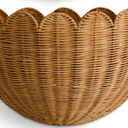 Scalloped Wicker Wall Basket - Rattan Hanging Storage Organizer, Decorative Basket for Nursery, Bathroom, Front Door, Perfect for Flowers, Mail, Toys