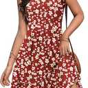 Zeagoo Womens Summer Dress Casual Ruffle Tiered Floral Square Neck Sundresses Beach Boho Mini A-line Dress 2025 with Pockets, Size XL