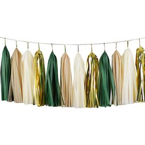 Shiny Tassel Garland Tissue Paper Tassel Banner,Table Decor,Tassels Party Decorations Supplies for Wedding,Birthday,Bridal/Baby Shower,DIY Kits,Pack of 20 - (Green/Beige/Gold/Khaki)