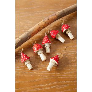 Estmy 6pcs Cute Mushroom Christmas Ornaments, Woodland Themed Red Vintage Small Mushroom Hanging Ornaments for Christmas Tree Decorations Gift, Hooks Included