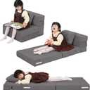 MeMoreCool Folding Sofa Bed for Kids, Corduroy Fold Out Chair Bed Toddler Futon Chair, Small Foldable Floor Mattress for Girl Boy, Portable Children Couch Sleeper Sofa, Dark Grey
