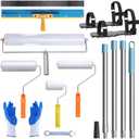 Self Leveling Cement Tool Kit- Epoxy Floor Tool Kit Includes Self-Leveling Rake, 2 Spiked Roller, 2 Flooring Construction Painter Roller, 16-63 Telescopic Poles, Epoxy Spike Shoes and Gloves