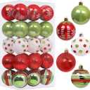 RoseCraft 30PCS Christmas Ornaments Set, 60MM/2.36" Red Green White Christmas Balls, Shatterproof Plastic Xmas Decorations for Christmas Tree Hanging Holiday Party Decor.