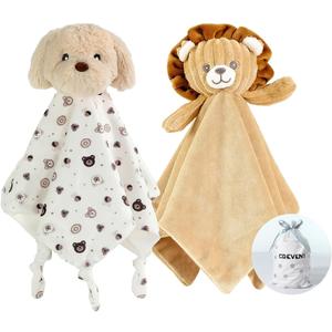 CREVENT Cozy Plush Baby Security Blanket, Loveys for Baby Girls and Boys, Birthday (Dog + Lion)