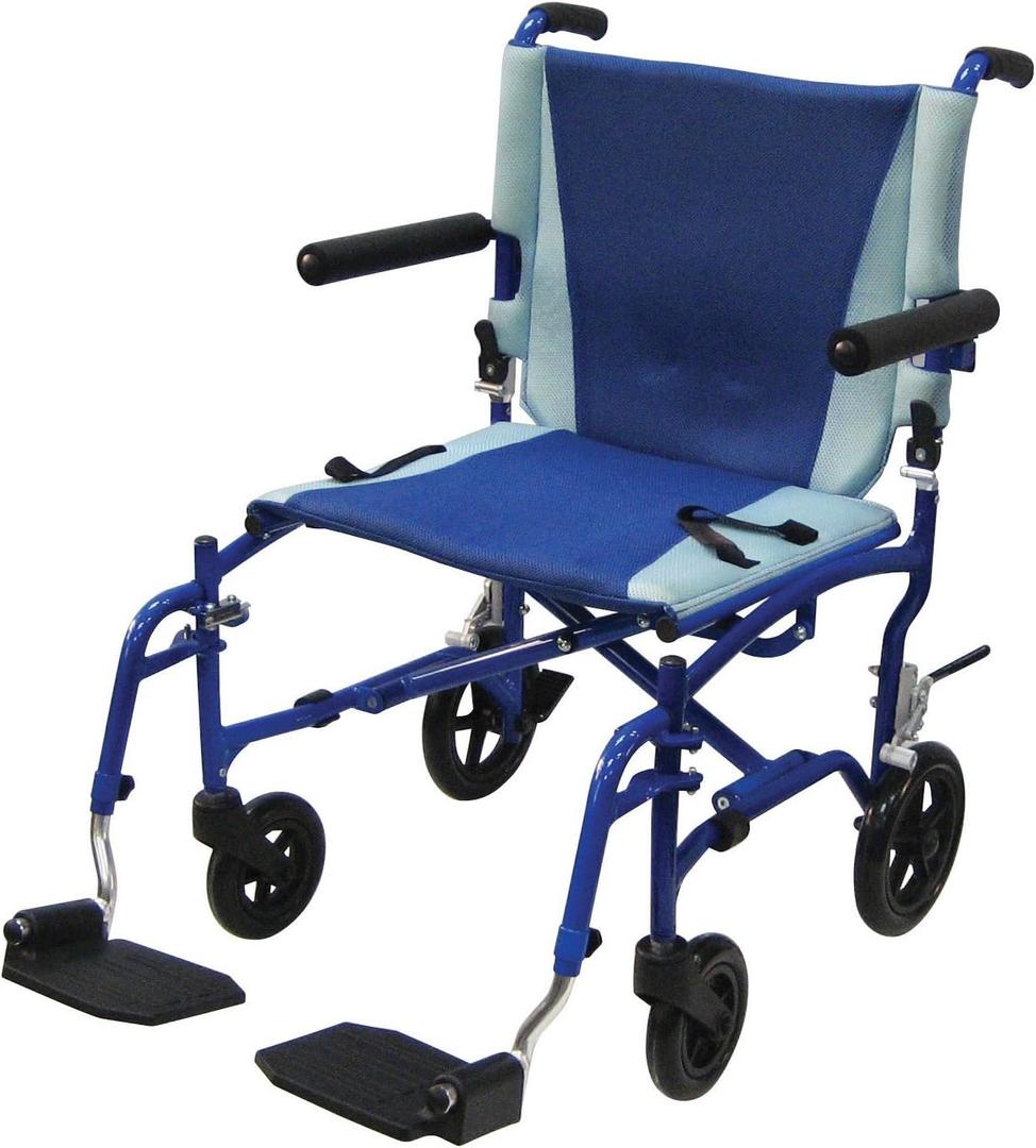 Drive Medical TS19 Aluminum Transport Chair with Removable Flip-Back Arms, Blue