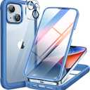 Miracase Glass Series Designed for iPhone 14 Case 6.1 inch, 2023 Upgrade Full-Body Clear Bumper Phone Case with Built-in 9H Tempered Glass Screen Protector and Camera Lens Protector,Blue (iPhone 14 6.1'')