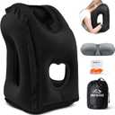 JefDiee Inflatable Travel Pillow, Airplane Neck Pillow Comfortably Supports Head and Chin for Airplanes, Trains, Cars Office Napping on The Tray Table (Black) (Medium)