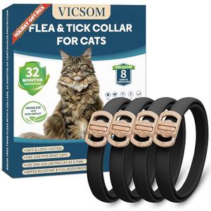 Flea and Tick Collar for Cats - 4 Pack, 32 Month Protection Treatment, Waterproof, Natural Prevention, Adjustable for Cats & Kittens (Black)