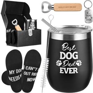 Yoiemivy Dog Dad Gifts for Men Dog Lovers Gifts 12 oz Stainless Steel Insulated Tumbler with Bottle Opener Socks Keychain Funny and Unique Gift for Dad Dogs Lovers Father's Day Christmas Gift