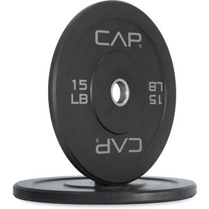 CAP Barbell Rubber Olympic Bumper Plate | Black and White Colors, 15 Lbs., Pair