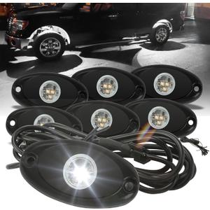 SUNPIE 6 Pods White Rock Lights 6000K Pure White Underglow Light Wheel Wheel Well Lights for Trucks Sedans Car ATV UTV SUV Golf Cart Trailer Motorcycles