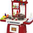 Kitchen Set for Toddler with Sound and LightPretend Cooking Food Set,Kids Kitchen PlaysetPlay Sink with Running Water and Electronic Induction StoveKitchen Accessories (red Kitchen Set)