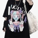 Women Summer Gothic T-Shirt Anime Aesthetic Print Harajuku Fashion Casual Tops, XXL