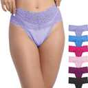 Pack 6 High Waisted Lace Thong for Women Cotton Underwear Plus Size High Rise Retro Tummy Control Thongs Panties (4X-Large)