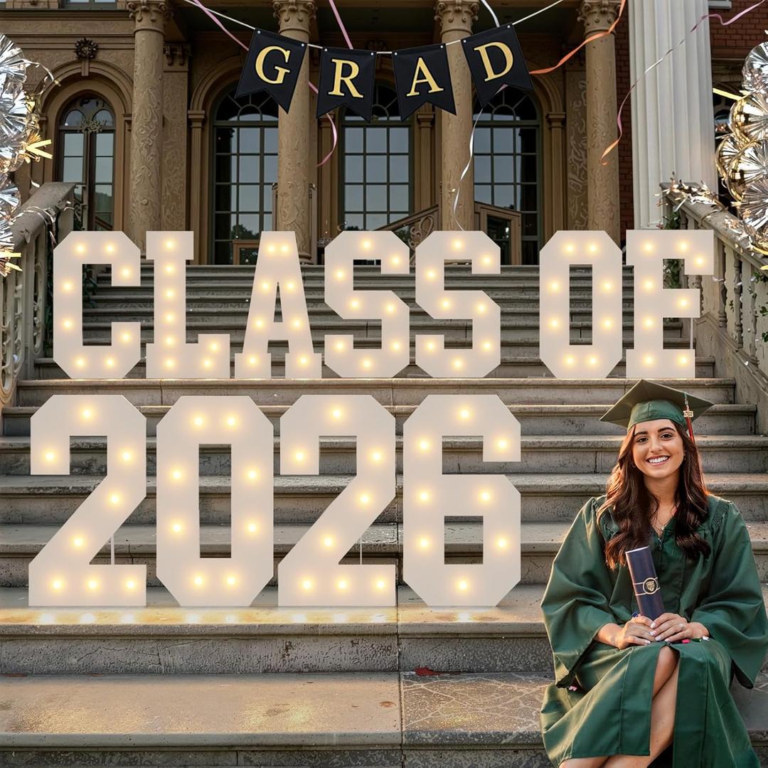 Class of 2026 Sign Graduation Decorations, Senior 2026 Graduation Decor, 2FT Marquee Light Up Numbers Letters Graduation Signs for Kindergarten High School College Graduation Photo Props Pack of 11