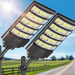 10000W Solar Street Light - Solar Lights Outdoor Waterproof, Solar Motion Lights Outdoor Dusk to Dawn, Solar Flood Lights Outdoor Remote Control, Solar Lights for Yard, Parking Lot 2-Pack