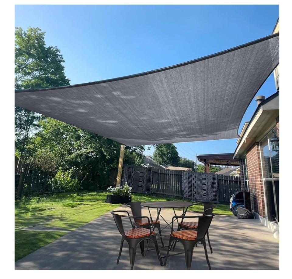 SUNLAX Large Sun Shade Sail 16' x 20' Dark Grey Rectangle Canopy Sail Shade Cover UV Block Permeable Sunshade Outdoor for Patio Backyard