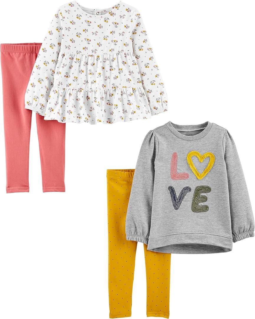 Simple Joys by Carter's girls 4-piece Playwear Set (3T, Grey Love/Pink/White Floral/Yellow Dots)