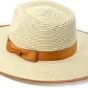 FLUFFY SENSE. Unisex Wide Brim Sun Hat Straw Panama Rancher Fedora Hat for Men Beach Hat for Women (Beige)