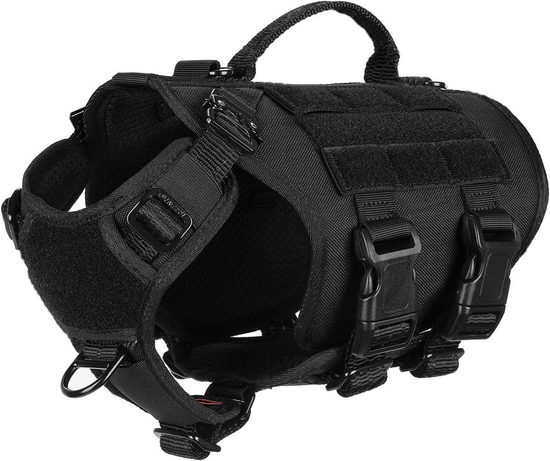 ICEFANG GN3 Tactical Dog Harness with 6X Buckle,Dog Molle Vest with Handle,3/4 Body, Hook and Loop Panel for ID Patch,No Pulling Front Clip (X-Small (Pack of 1), Black)