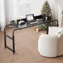 Overbed Table with 360 Wheels, Queen Size Mobile Bed Desk, Recliner Table Over Bed Table Adjustable Height and Length Overbed Table with Heavy Duty Metal Leg for Hospital and Home use (Black)