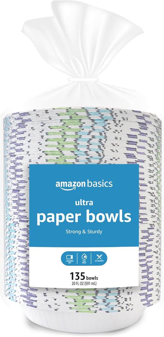 Amazon Basics Ultra Paper Bowls, 20 Oz, Disposable, 540 Count (4 packs of 135), White